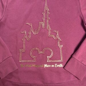 Disney Zip Up Hoodie Womens Large Berry Pink Castle Metallic Gold Full Zip